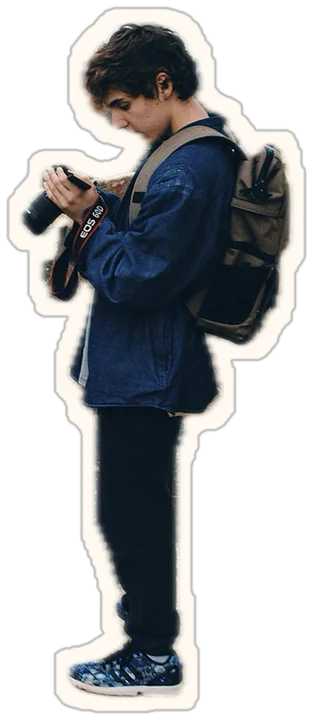Sticker of a photographer with a backpack