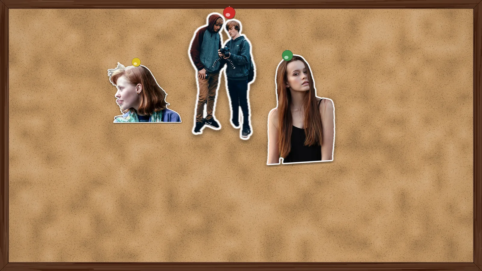 Corkboard scene with pushpins